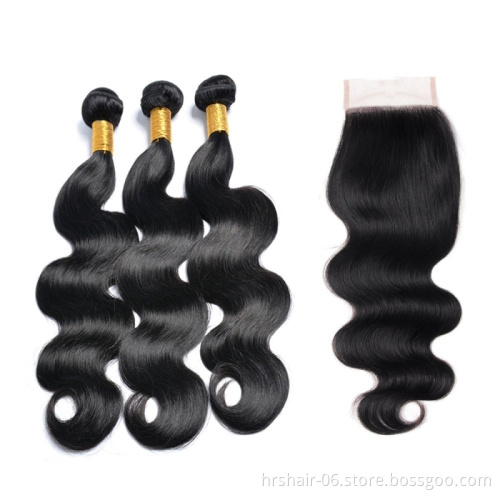 Brazilian Virgin Hair bundle with Closure Human Hair Weave Body WaveBundles with Closure 8A 9A 10AGrade Human Hair